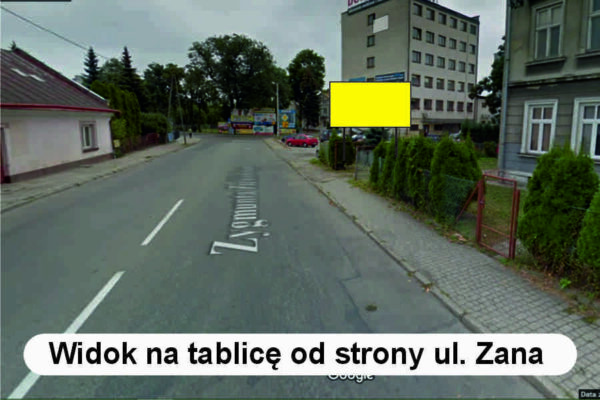 Widok na tablicę reklamową od strony ulicy Zana w Przemyślu.